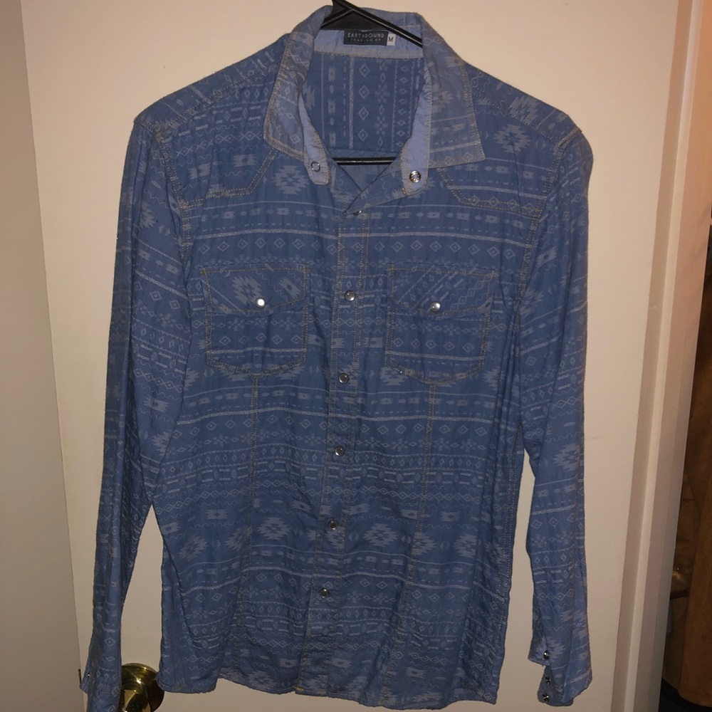 aztec denim button down